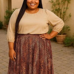 Jane Ashley Animal Print Midi Length Skirt Shades of Brown 2X